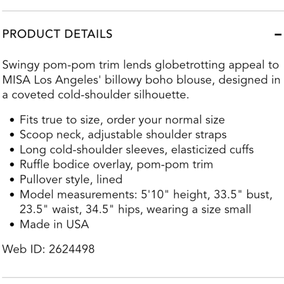 Misa Los Angeles Elisa Cold Shoulder Long Sleeve Pom Pom Top Medium Black - Picture 12 of 12